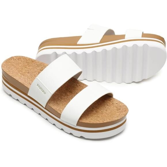 Womens Platform Sandals with Arch Support Slip on Slides Comfortable - Picture 1 of 7